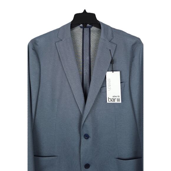 Bar III Men's Slim-Fit Stretch Knit Sport Coat Dark Blue Micro Zig Zag 44R NWT - Picture 4 of 7